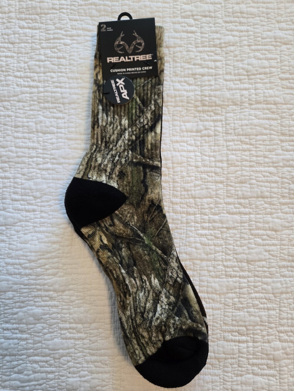 Realtree APX Camo Crew Socks in Green, Brown & Black